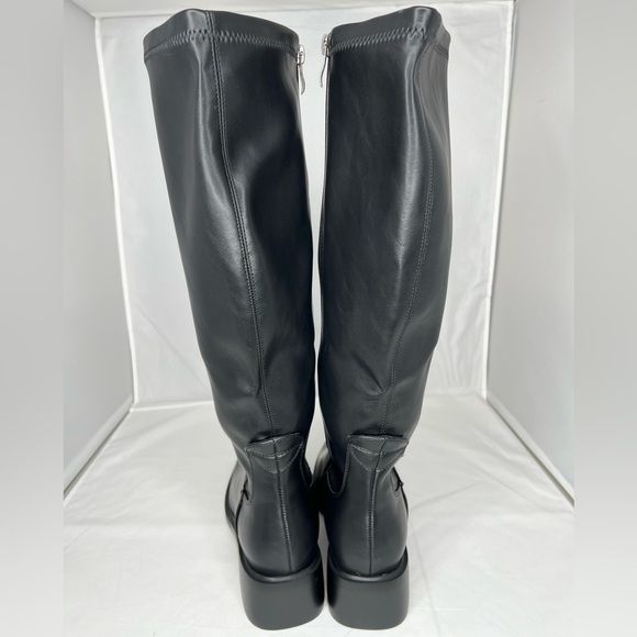 Knee High Faux Leather Elastic Low Heel Square Toe Side Zipper Tall Boots Size 9 - Picture 6 of 9